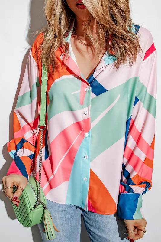 Multicolor Abstract Print Cuffed Sleeve Shirt sold by Beagle Boutique