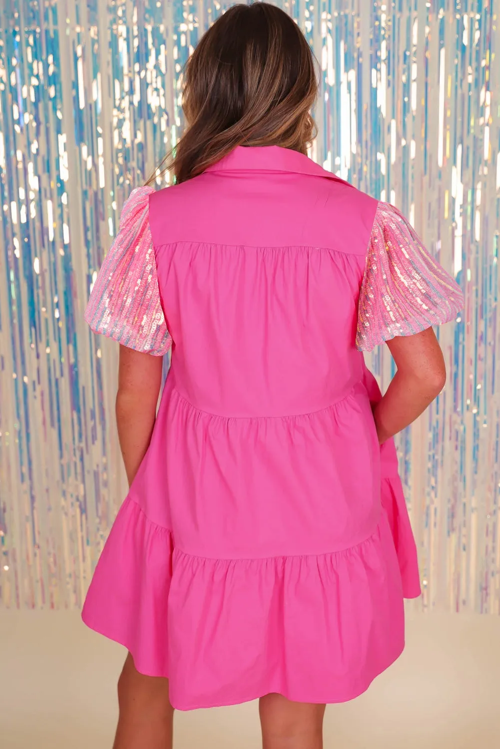 Bonbon Sequined Bubble Sleeve Tiered Ruffled Shirt Dress sold by Beagle Boutique product image thumbnail 2