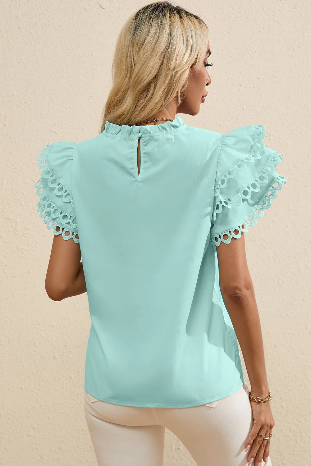 Light Pink Layered Ric Rac Cap Sleeve Frilled Neck Blouse sold by Beagle Boutique product image thumbnail 5