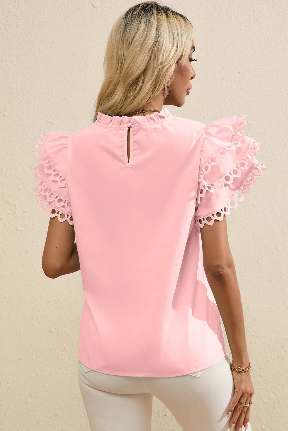 Light Pink Layered Ric Rac Cap Sleeve Frilled Neck Blouse sold by Beagle Boutique product image thumbnail 2
