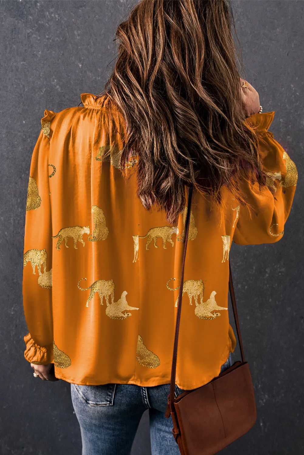 Orange Cheetah Printed Ruffled Sleeve Blouse sold by Beagle Boutique product image thumbnail 2