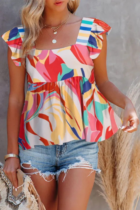 Multicolor Square Neck Abstract Print Tank Top sold by Beagle Boutique