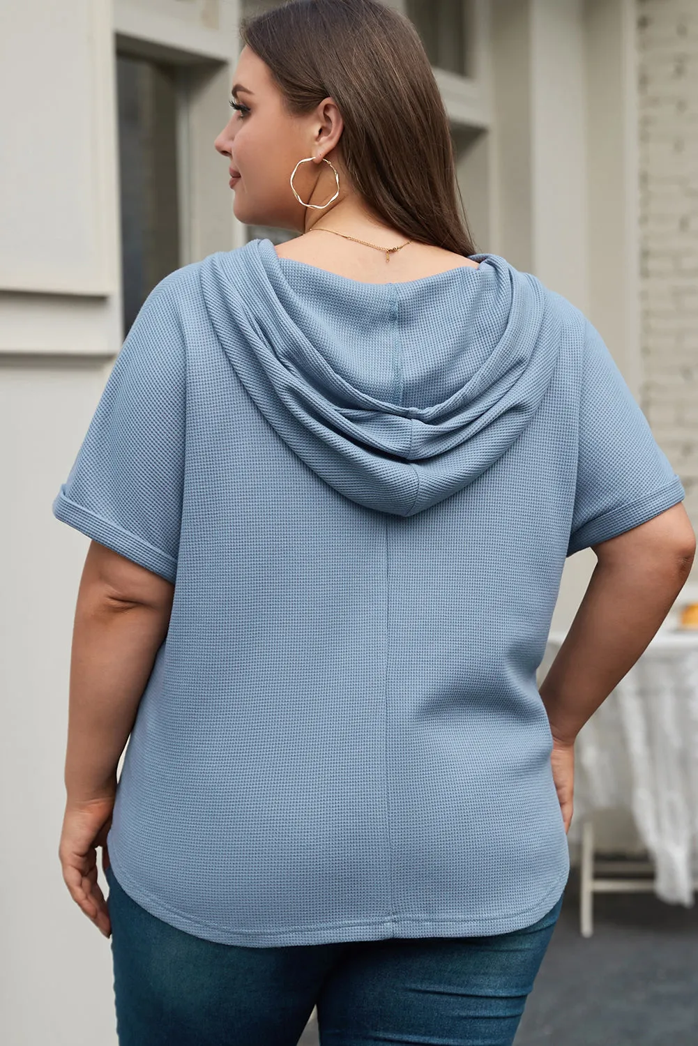 Ashleigh Blue Plus Size Waffle Knit Short Sleeve Drawstring Hoodie sold by Beagle Boutique product image thumbnail 2