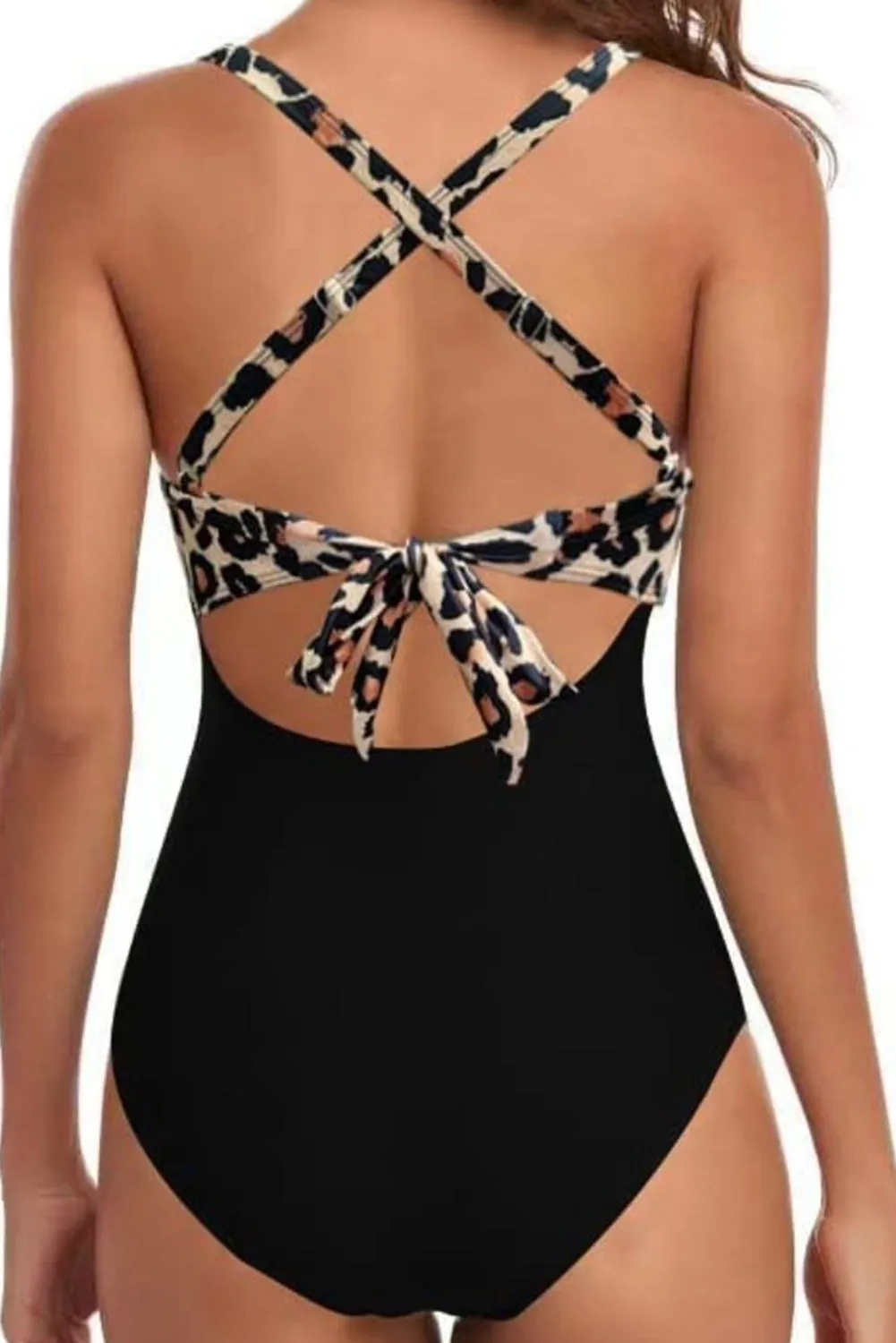 Black Leopard 2-tone Crossed Cutout Backless Monokini sold by Beagle Boutique product image thumbnail 2