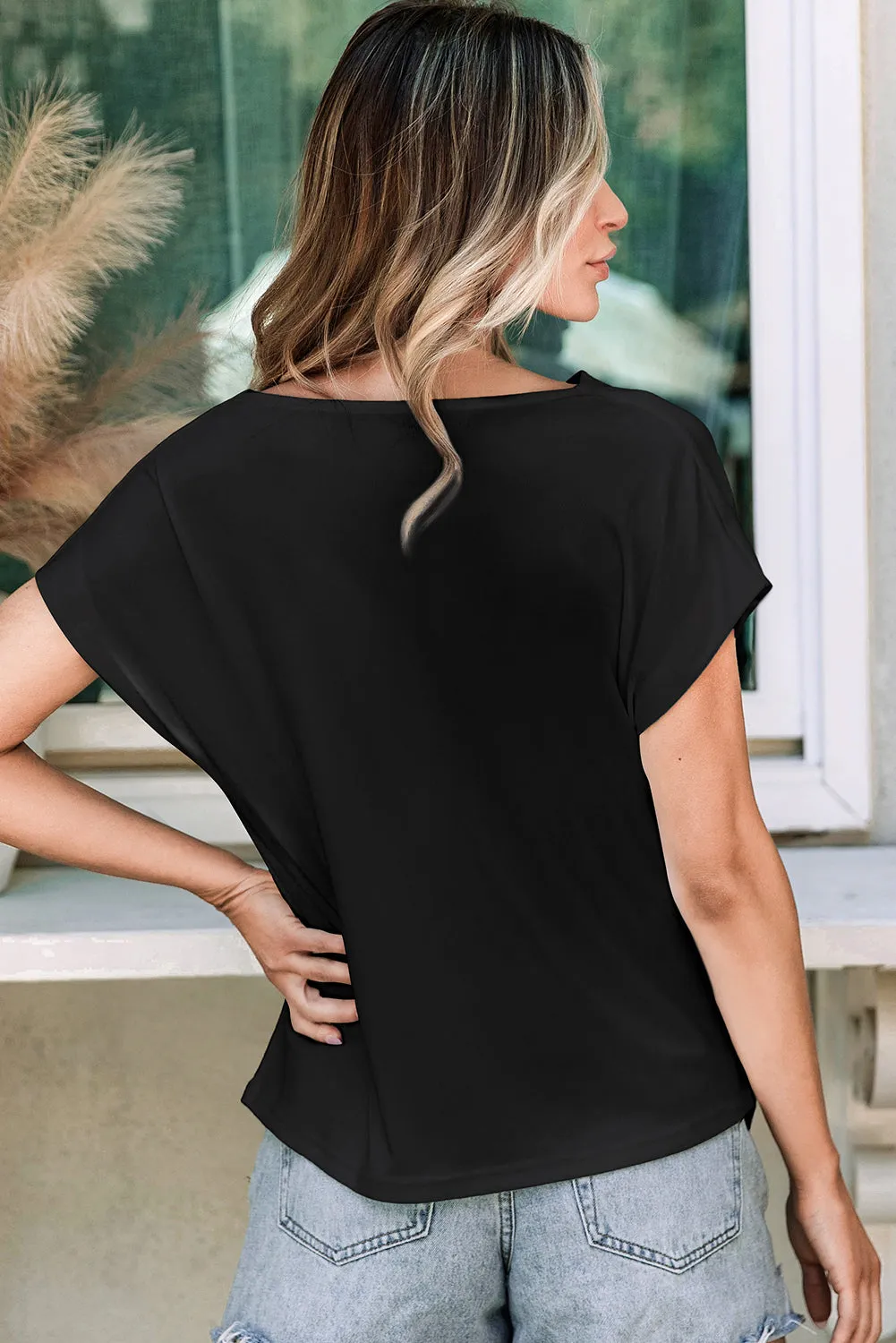 Black Cowl Neck Bat Sleeve T Shirt sold by Beagle Boutique product image thumbnail 2
