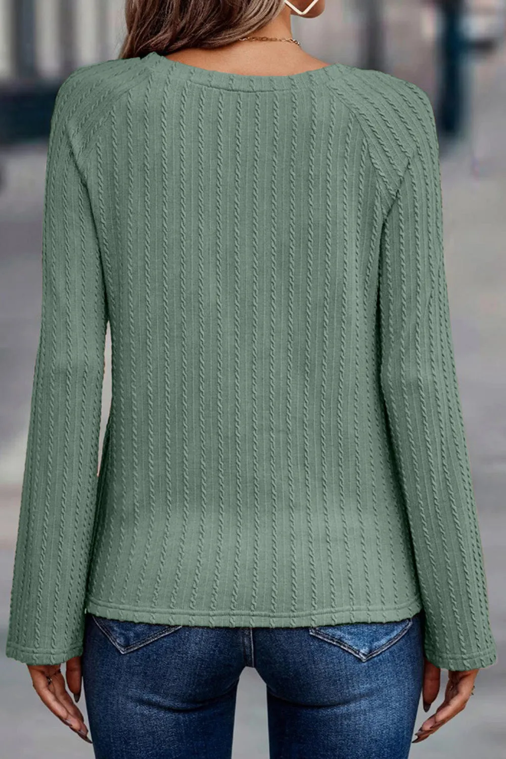 Green Ribbed Round Neck Knit Long Sleeve Top sold by Beagle Boutique product image thumbnail 2