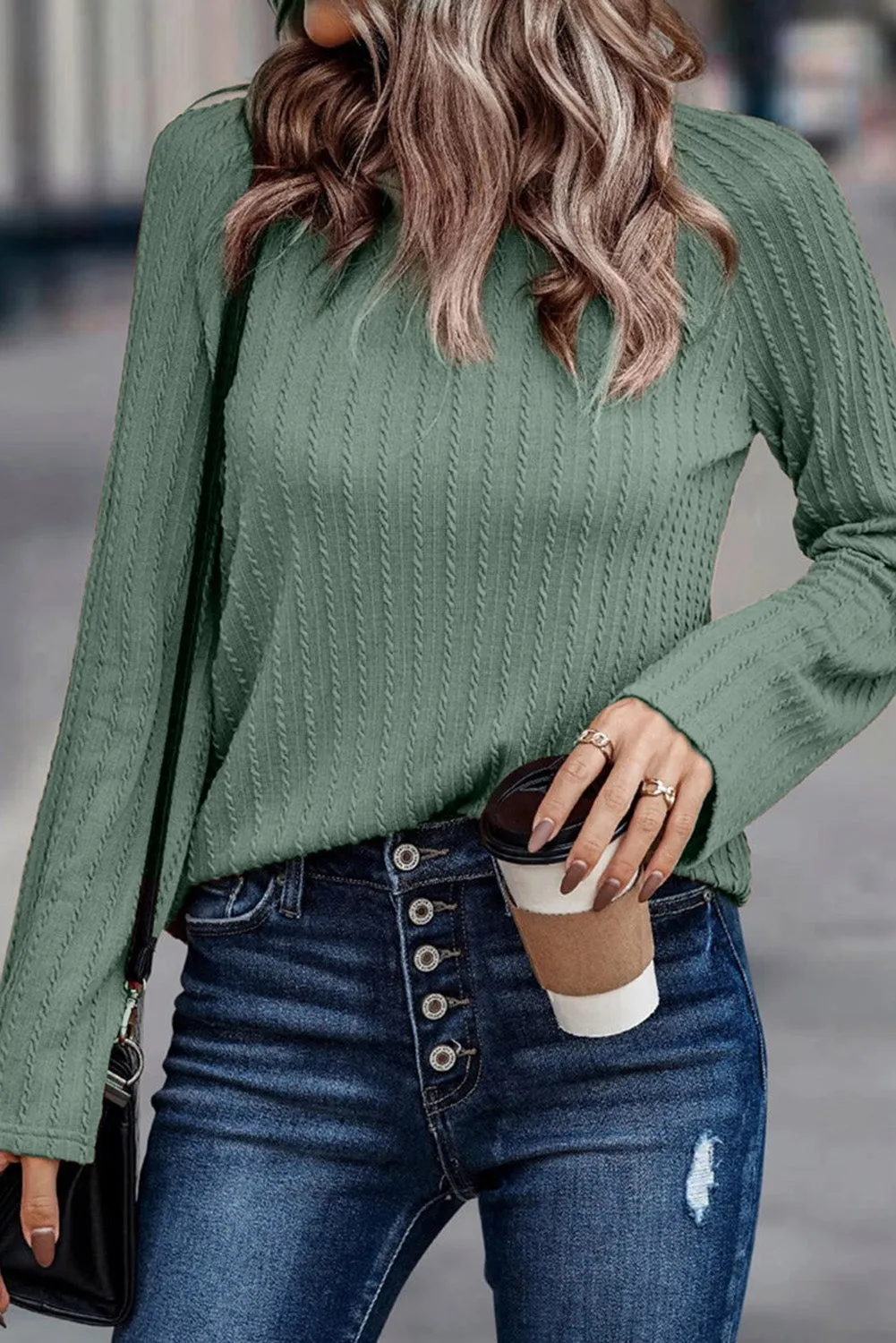 Green Ribbed Round Neck Knit Long Sleeve Top sold by Beagle Boutique