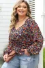 Black Plus Size V Neck Bubble Sleeve Floral Blouse sold by Beagle Boutique