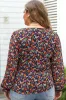 Black Plus Size V Neck Bubble Sleeve Floral Blouse sold by Beagle Boutique