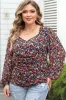 Black Plus Size V Neck Bubble Sleeve Floral Blouse sold by Beagle Boutique