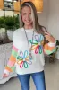 White Flower Graphic Colourblock Sleeve Crew Neck Sweater sold by Beagle Boutique