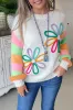 White Flower Graphic Colourblock Sleeve Crew Neck Sweater sold by Beagle Boutique