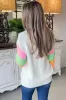 White Flower Graphic Colourblock Sleeve Crew Neck Sweater sold by Beagle Boutique