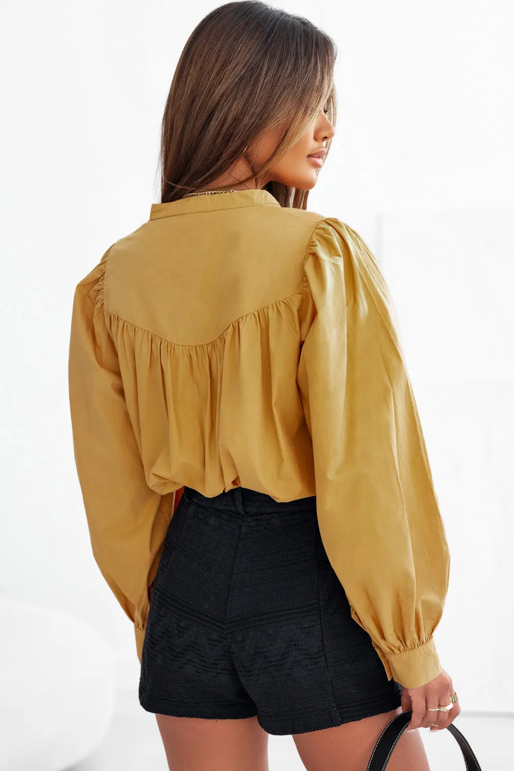 Yellow Puff Sleeve Pleated Loose Shirt sold by Beagle Boutique product image thumbnail 2