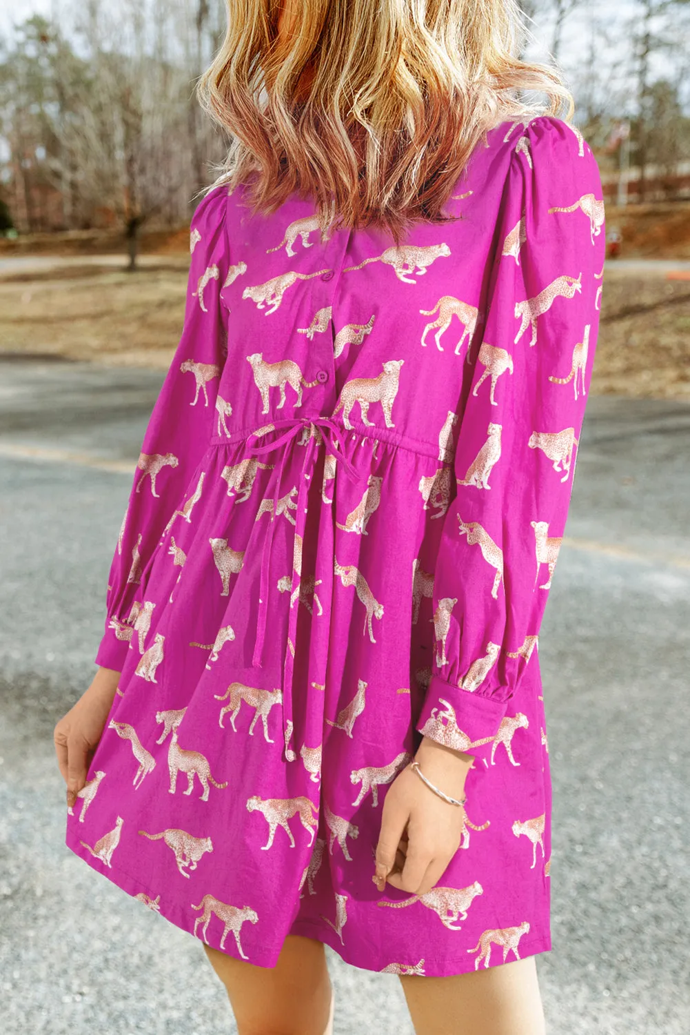 Rose Cheetah Print Drawstring Tunic Shirt Dress sold by Beagle Boutique product image thumbnail 3