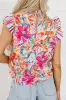 Multicolor Abstract Striped Patchwork Ruffled Short Sleeve Blouse sold by Beagle Boutique