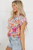 Multicolor Abstract Striped Patchwork Ruffled Short Sleeve Blouse sold by Beagle Boutique