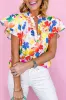 White Floral Bouquet Flutter Top sold by Beagle Boutique