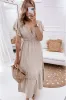 Oatmeal Lace V Neck Ruffled Sleeve Empire Waist Dress sold by Beagle Boutique
