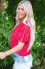 Rose Leopard Printed Puff Sleeve Top sold by Beagle Boutique