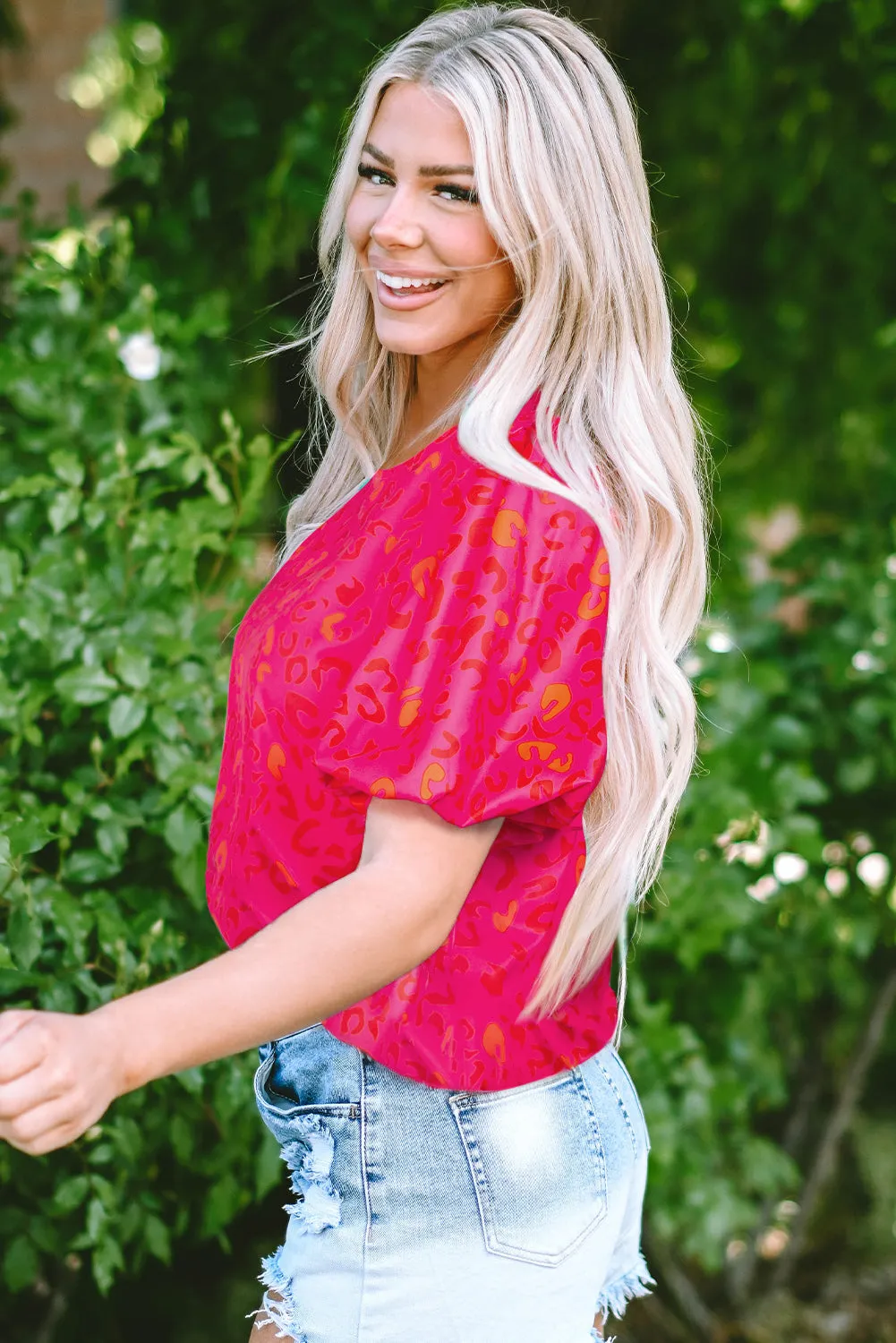 Rose Leopard Printed Puff Sleeve Top sold by Beagle Boutique product image thumbnail 3