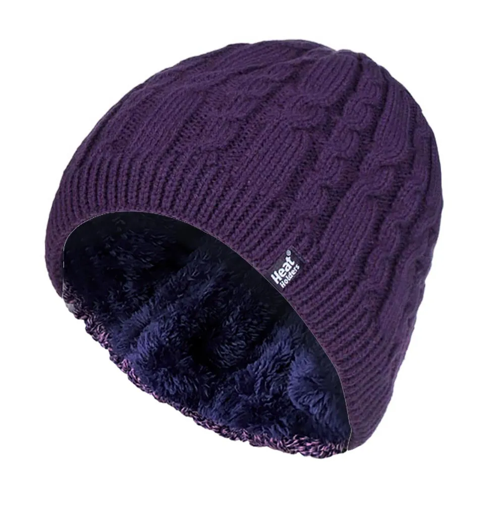 Womens Ribbed Cable Knit Fleece Lined Beanie Hat sold by Beagle Boutique product image thumbnail 4