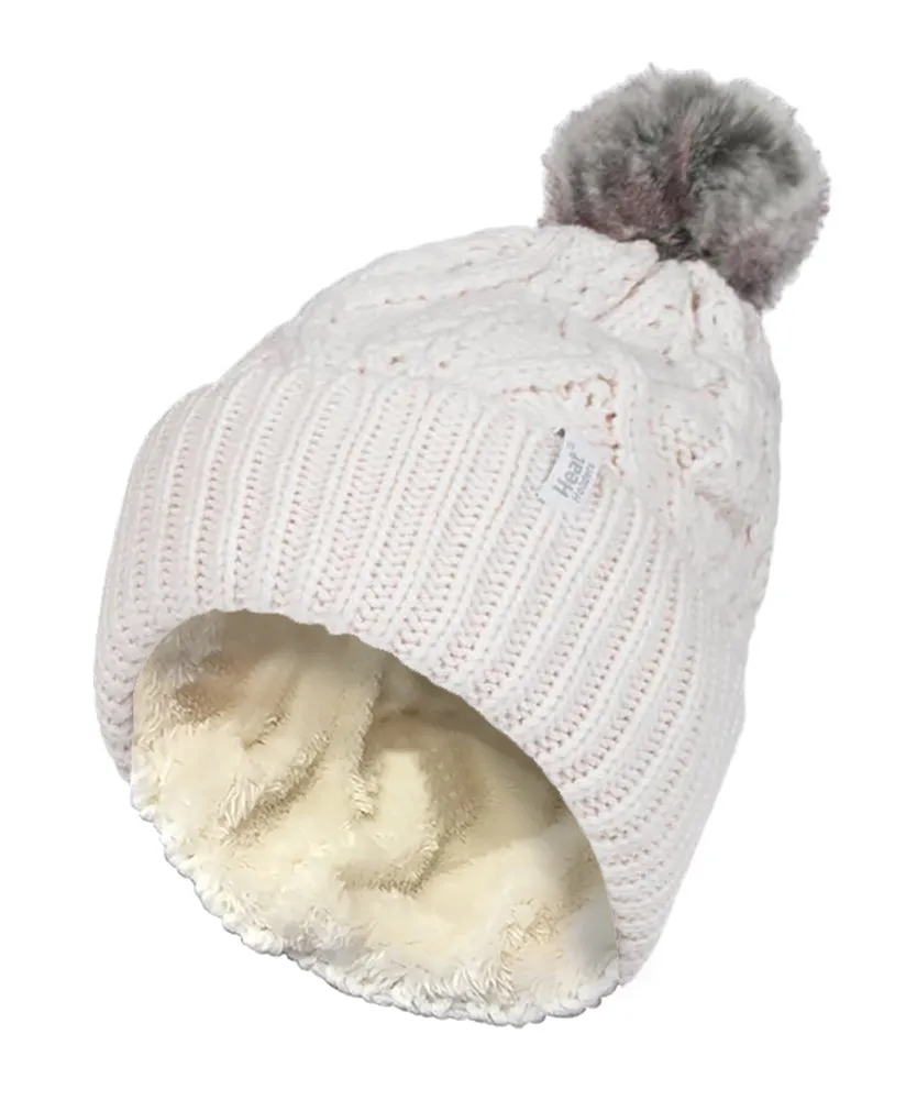 Ladies Cuffed Fleece Lined Pom Pom Beanie Hat sold by Beagle Boutique product image thumbnail 2