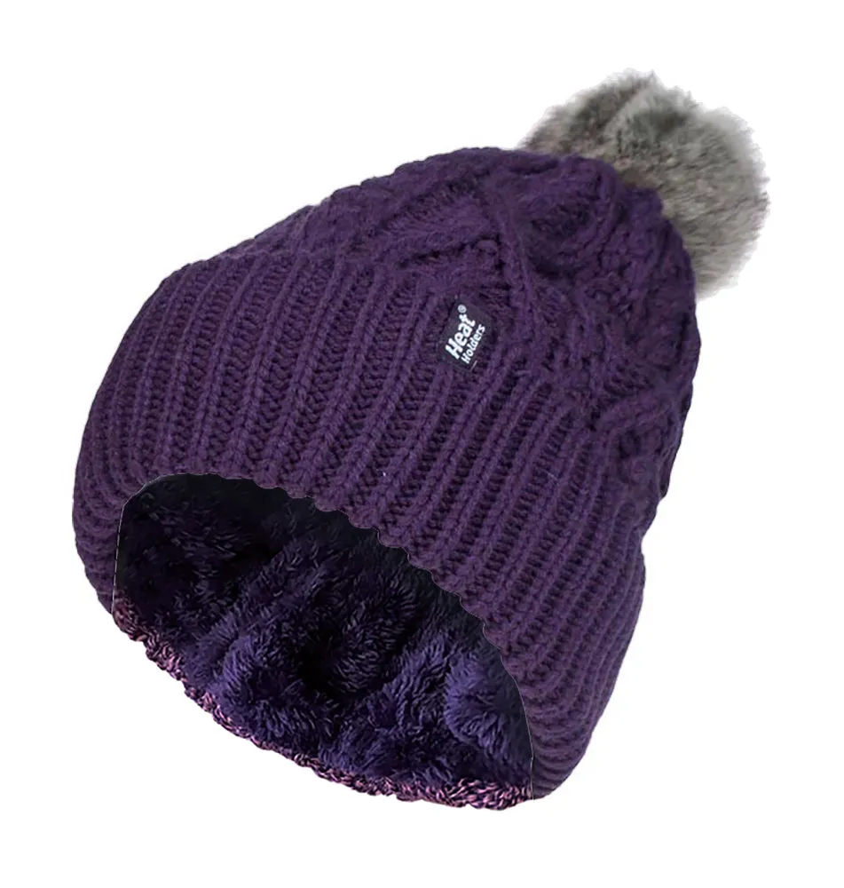 Ladies Cuffed Fleece Lined Pom Pom Beanie Hat sold by Beagle Boutique product image thumbnail 3