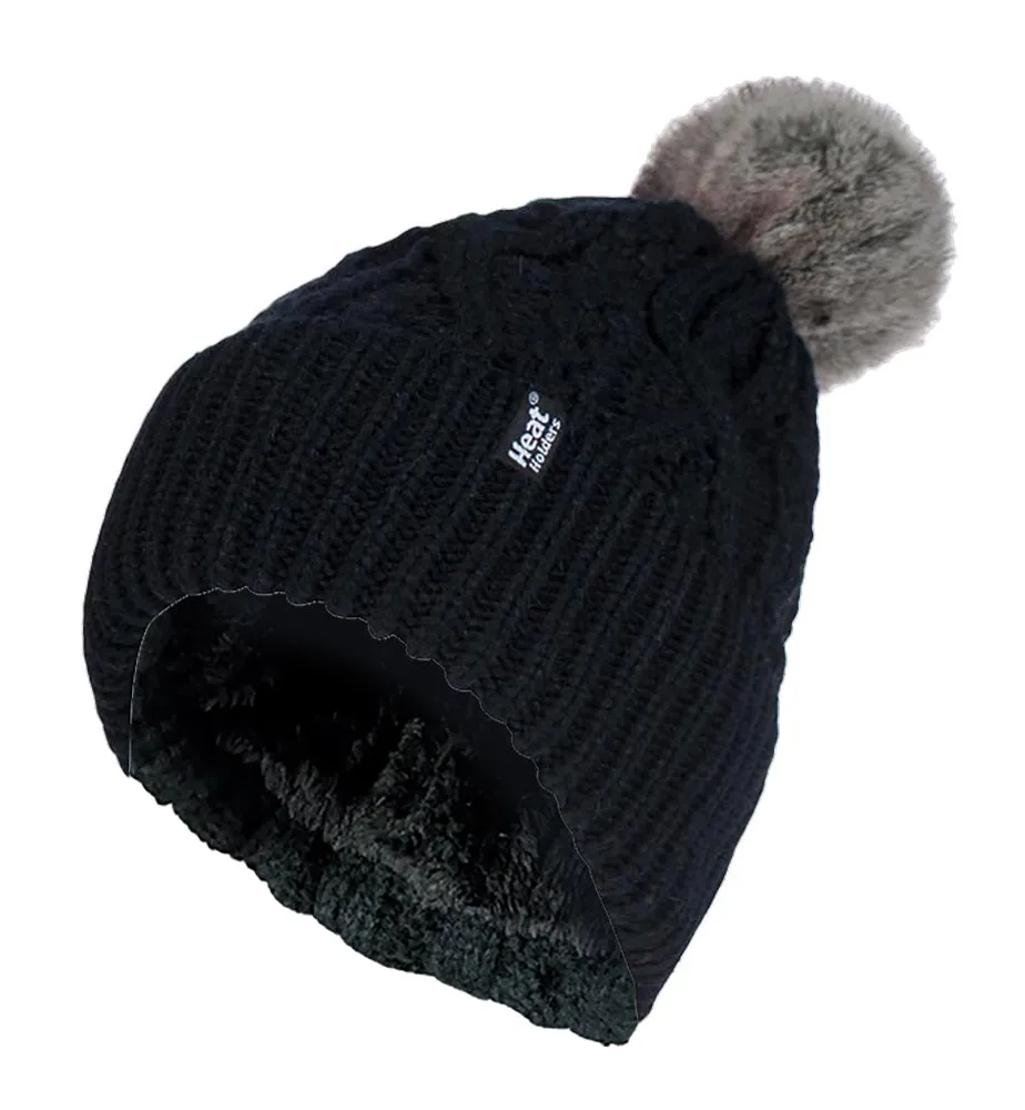 Ladies Cuffed Fleece Lined Pom Pom Beanie Hat sold by Beagle Boutique product image thumbnail 5