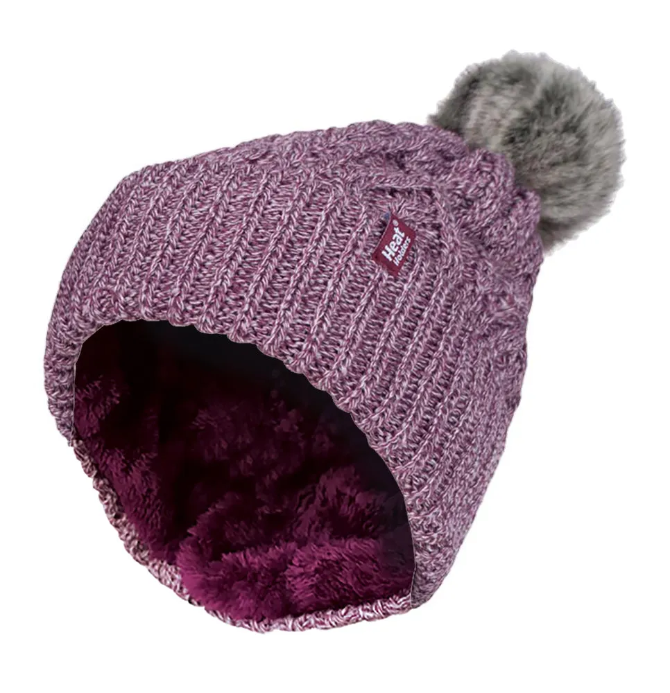 Ladies Cuffed Fleece Lined Pom Pom Beanie Hat sold by Beagle Boutique product image thumbnail 4