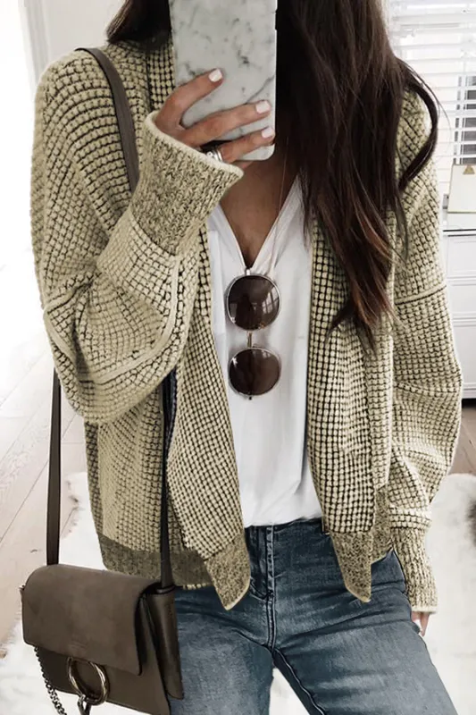Black Plaid Contrast Trim Open Front Cardigan sold by Beagle Boutique
