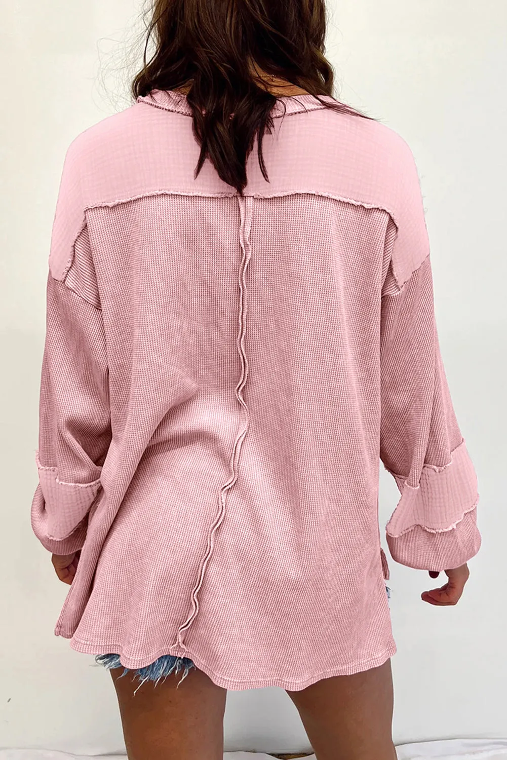 Black Plus Size Exposed Seam Crinkle Patchwork Top sold by Beagle Boutique product image thumbnail 5