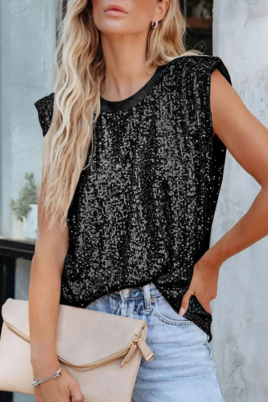 Black Apricot Sequin Round Neck Tank Top sold by Beagle Boutique