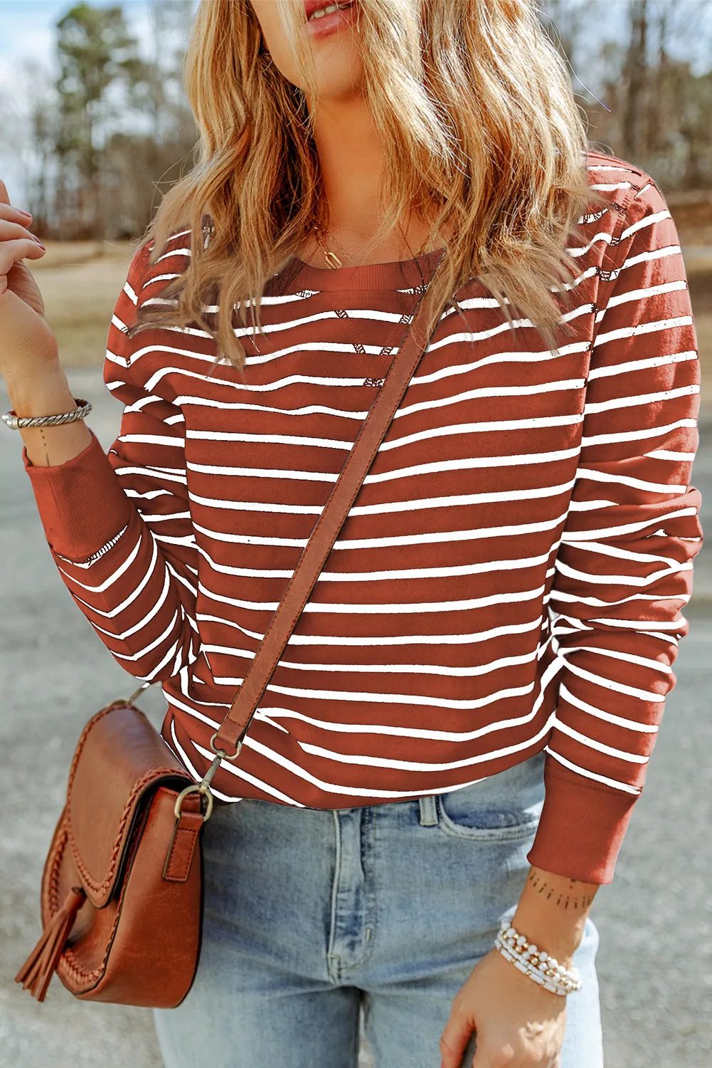 Striped Print Ribbed Trim Long Sleeve Top sold by Beagle Boutique product image thumbnail 4