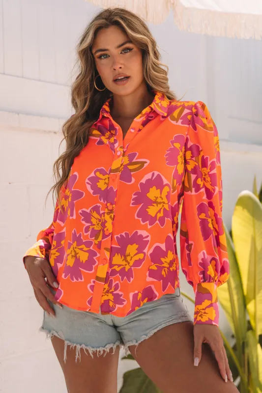 Yellow Zebra Stripes Print Lantern Sleeve Shirt sold by Beagle Boutique