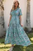 Pink Paisley Print Boho Holiday Ruffle Tiered Maxi Dress sold by Beagle Boutique