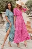 Pink Paisley Print Boho Holiday Ruffle Tiered Maxi Dress sold by Beagle Boutique