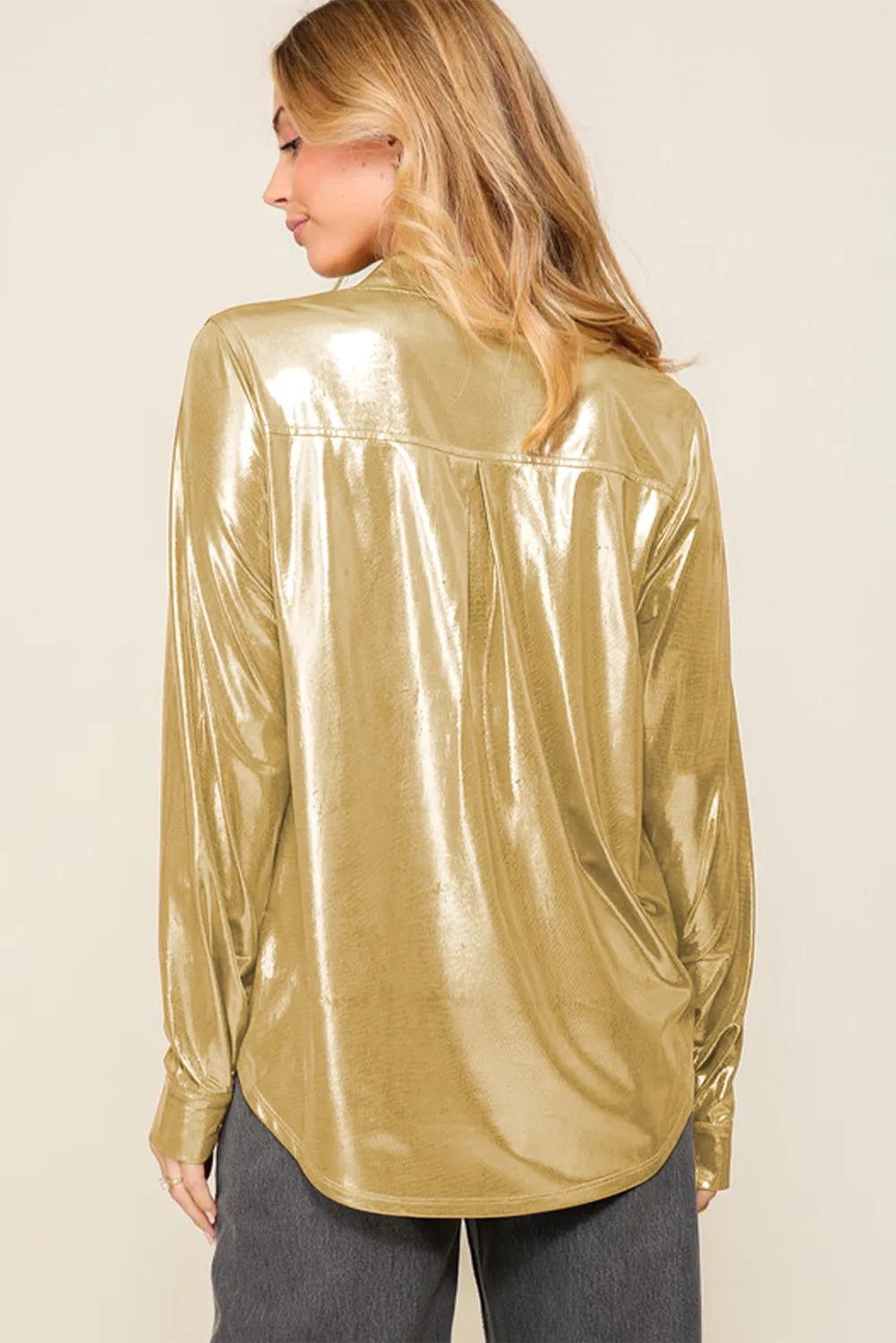 Gold Metallic Luster Chest Pocket Shirt sold by Beagle Boutique product image thumbnail 2