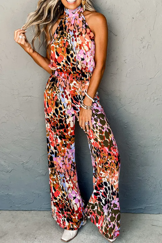 Black Multicolour Leopard Print Halter Tank Top and Trousers Set sold by Beagle Boutique