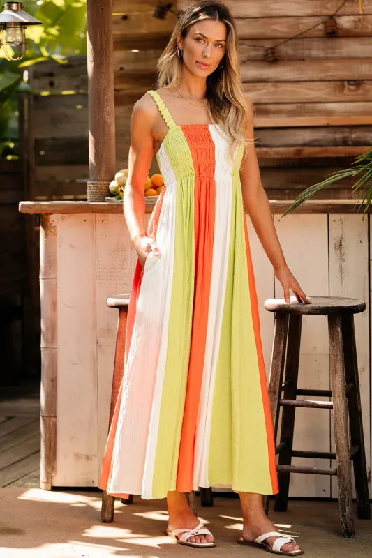 Green Color Block Shirred High Waist Fit and Flare Maxi Dress sold by Beagle Boutique