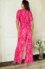 Rose Leopard Loose Sleeve Belted Wide Leg Jumpsuit sold by Beagle Boutique