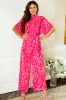 Rose Leopard Loose Sleeve Belted Wide Leg Jumpsuit sold by Beagle Boutique
