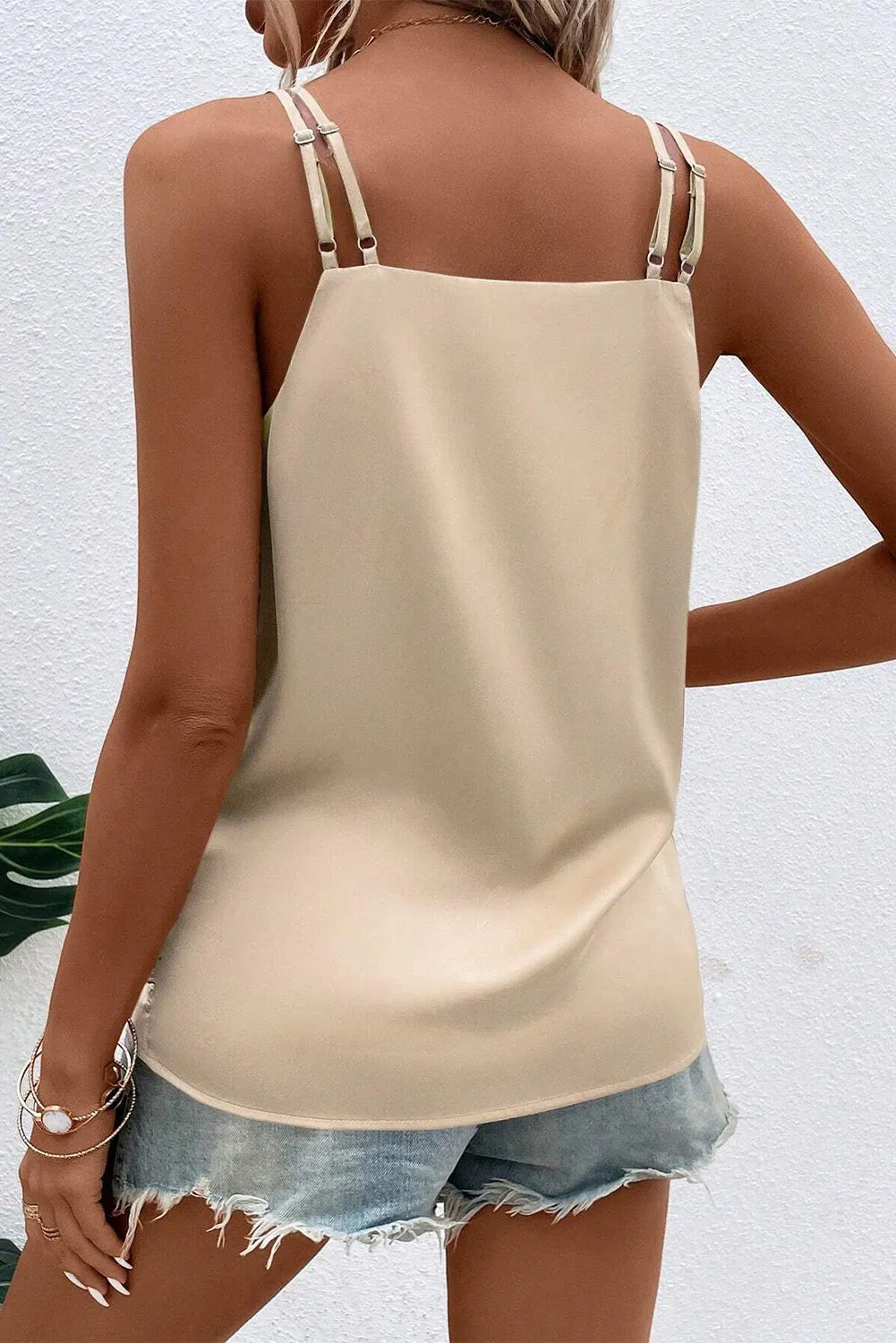 Apricot Wrap V Neck Ruched Satin Cami Top sold by Beagle Boutique product image thumbnail 2