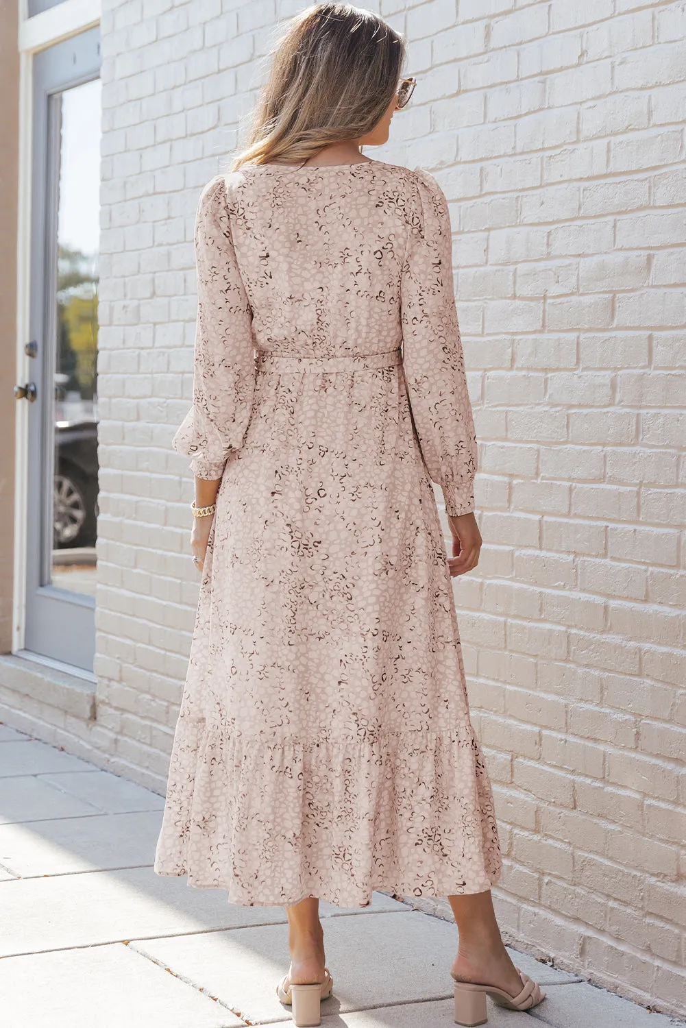 Leopard Surplice Neck Bubble Sleeve Maxi Dress with Sash sold by Beagle Boutique product image thumbnail 2