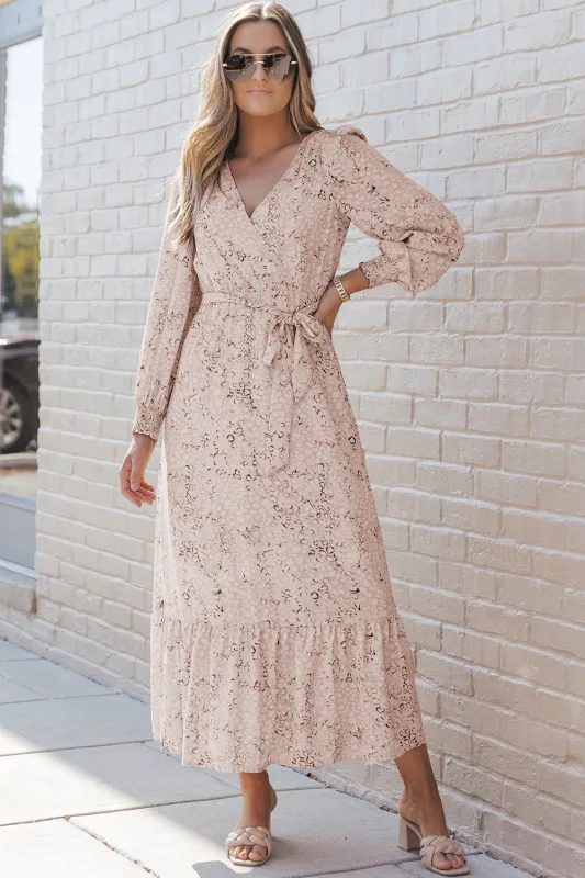 Leopard Surplice Neck Bubble Sleeve Maxi Dress with Sash sold by Beagle Boutique