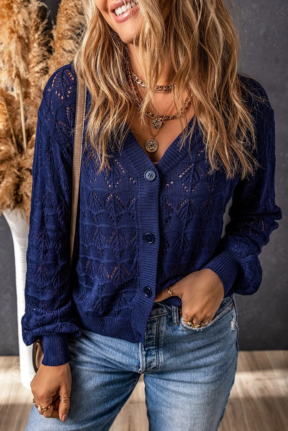 Lightweight Buttoned Front Crochet Cardigan sold by Beagle Boutique