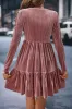 Pale Chestnut Long Sleeve Tiered Textured Velvet Dress sold by Beagle Boutique