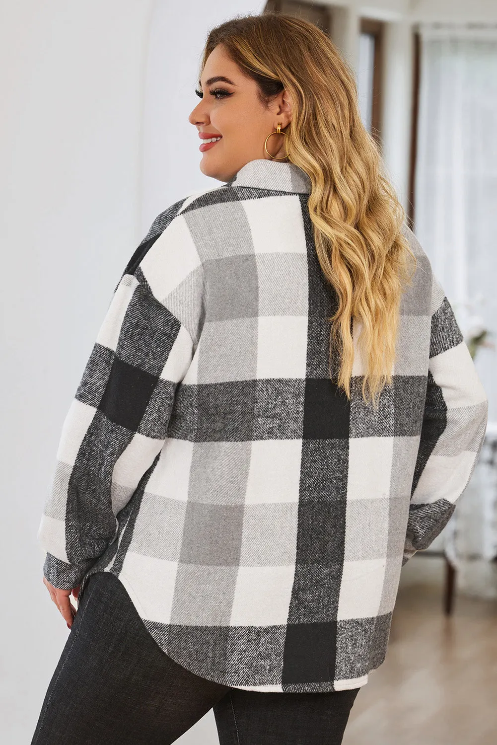 Gray Plus Size Checkered Button-Up Shacket sold by Beagle Boutique product image thumbnail 2