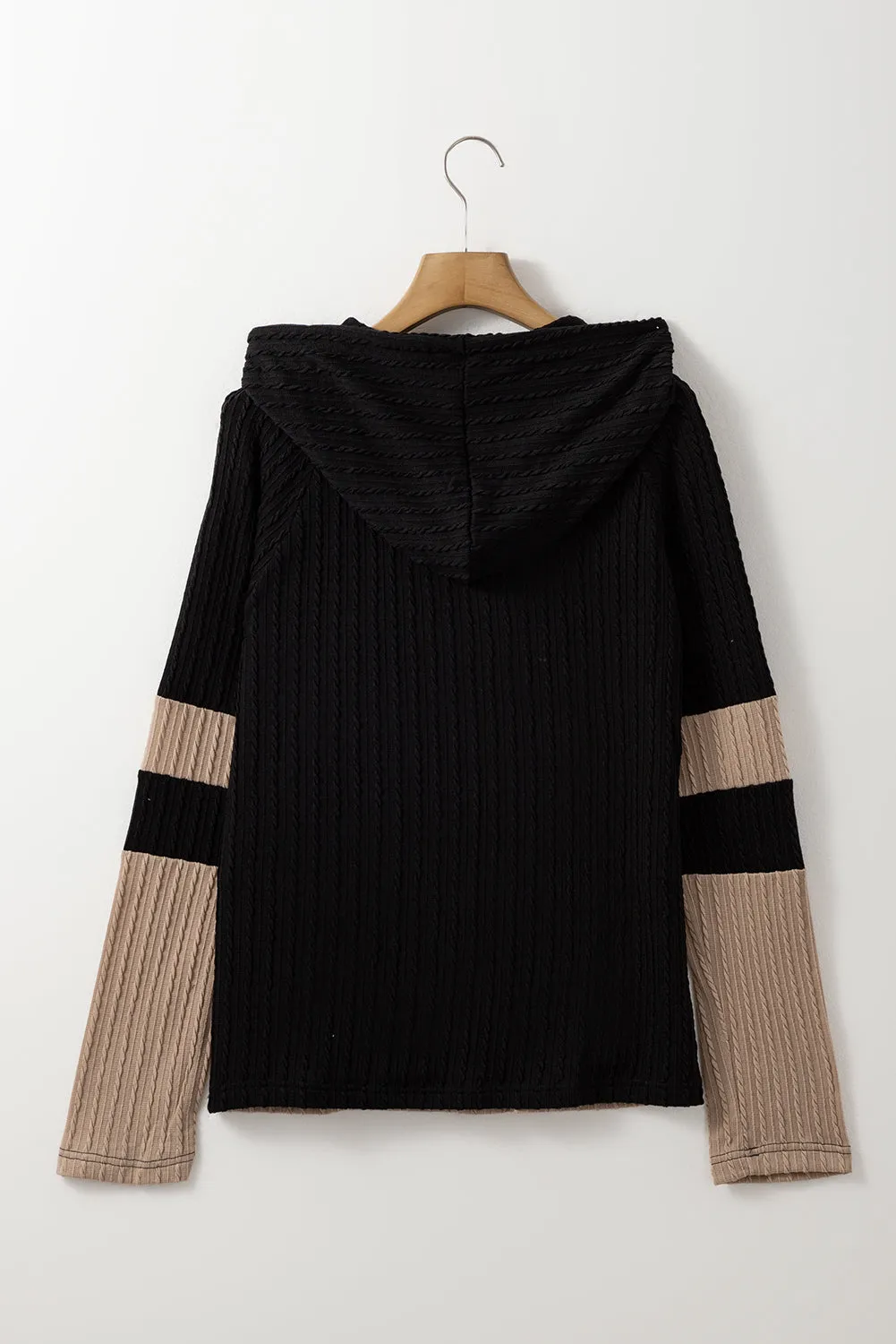 Parchment Textured Colourblock Long Sleeve Quarter Zip Drawstring Hooded Top sold by Beagle Boutique product image thumbnail 5