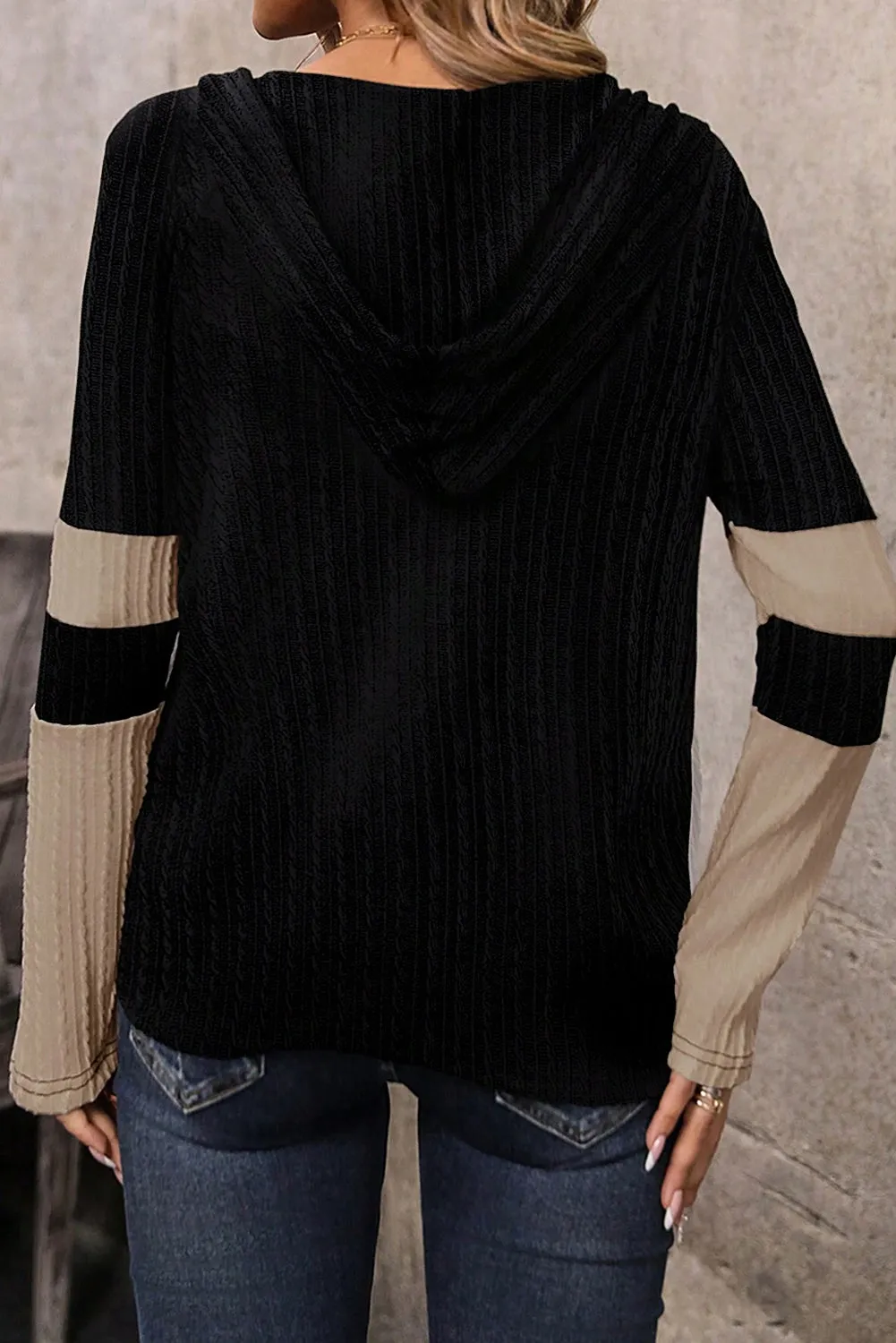 Parchment Textured Colourblock Long Sleeve Quarter Zip Drawstring Hooded Top sold by Beagle Boutique product image thumbnail 2